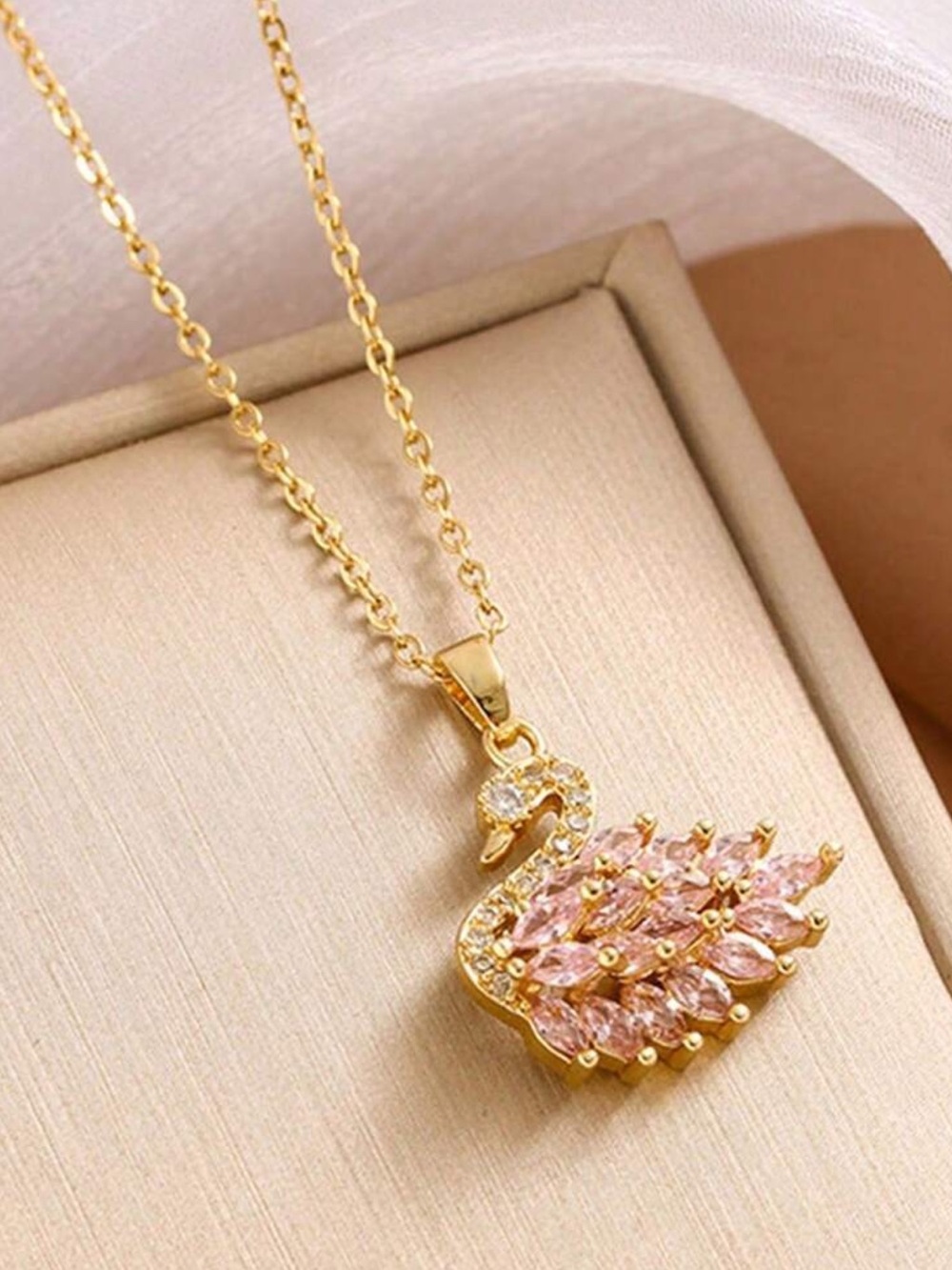 Target Gold Swan Necklace with Pink Crystal Feathers